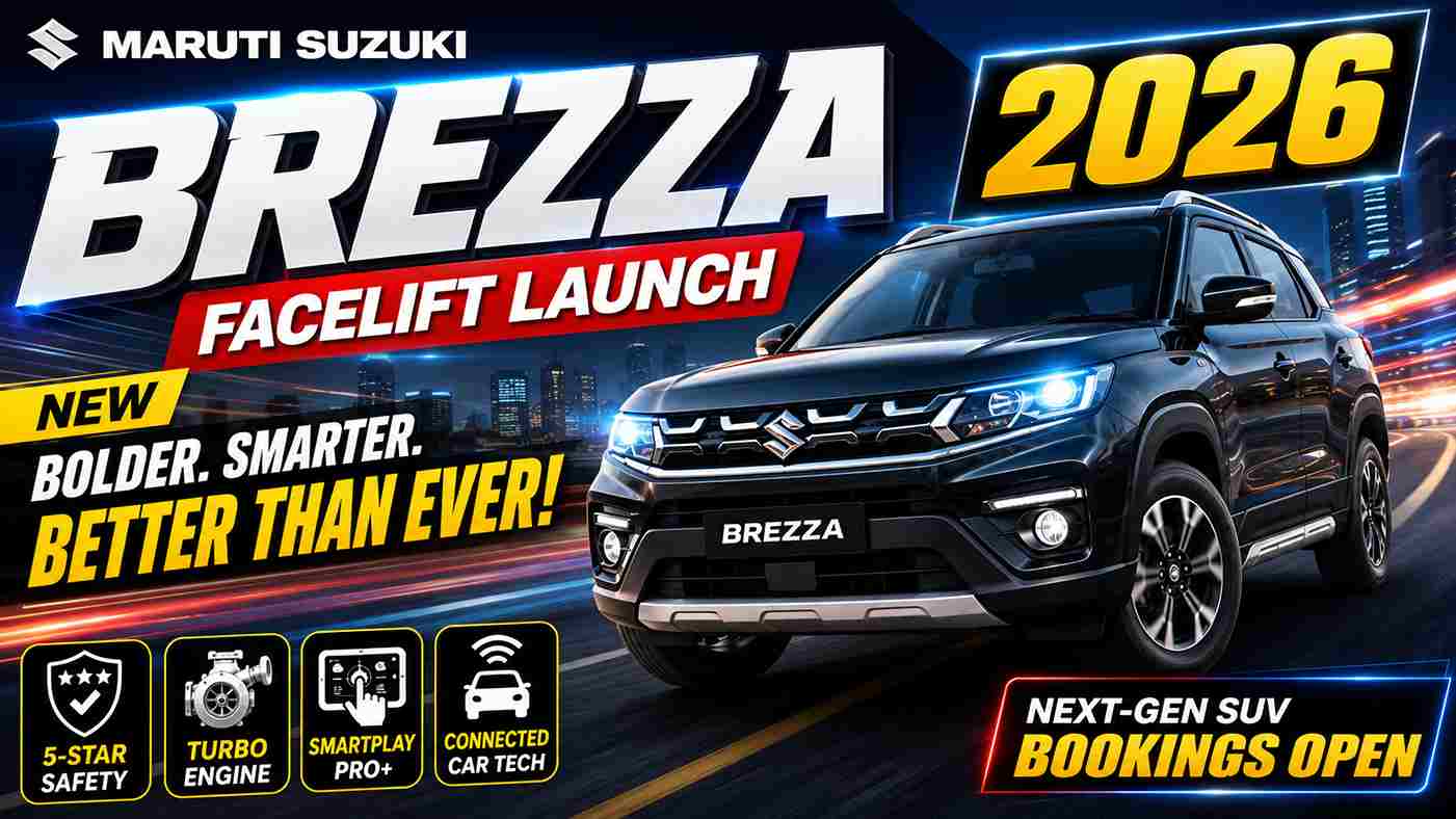 ५-स्टार सुरक्षा आणि टर्बो इंजिनसह बाजारात आली नवीन maruti suzuki brezza facelift launch 2026